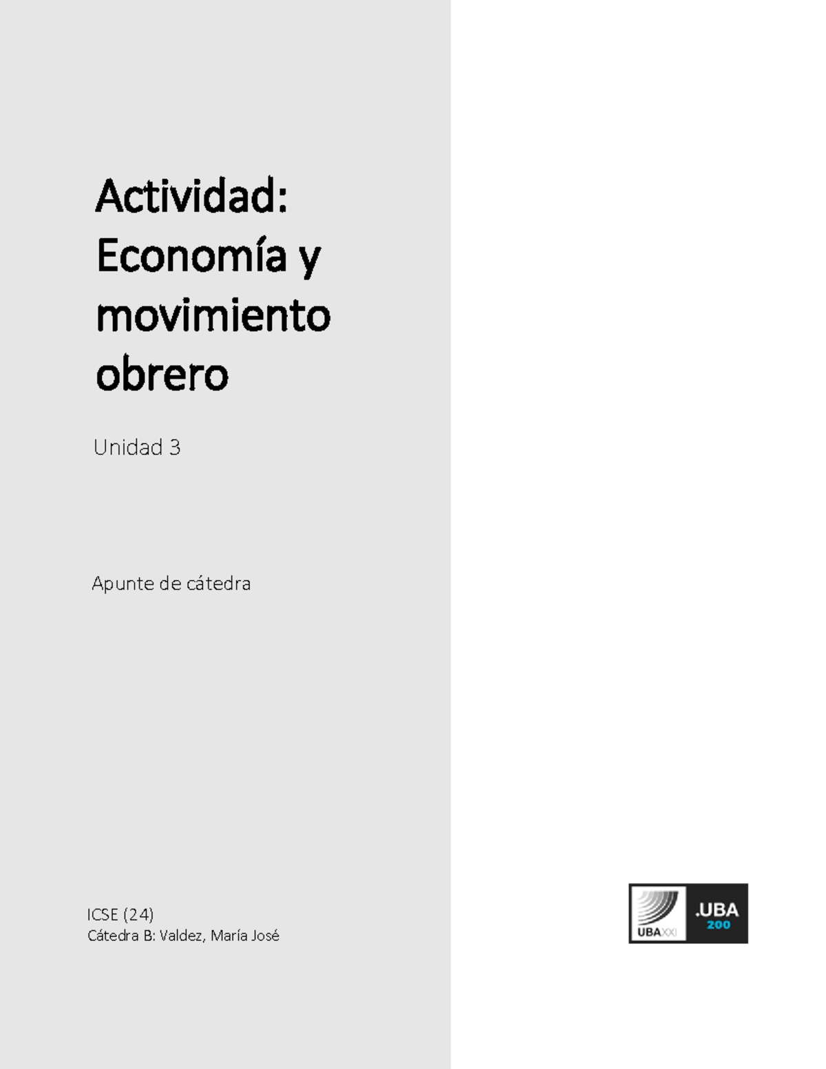 ICSE B CIV Actividad Economía Y Movimiento Obrero - Actividad: Economía ...