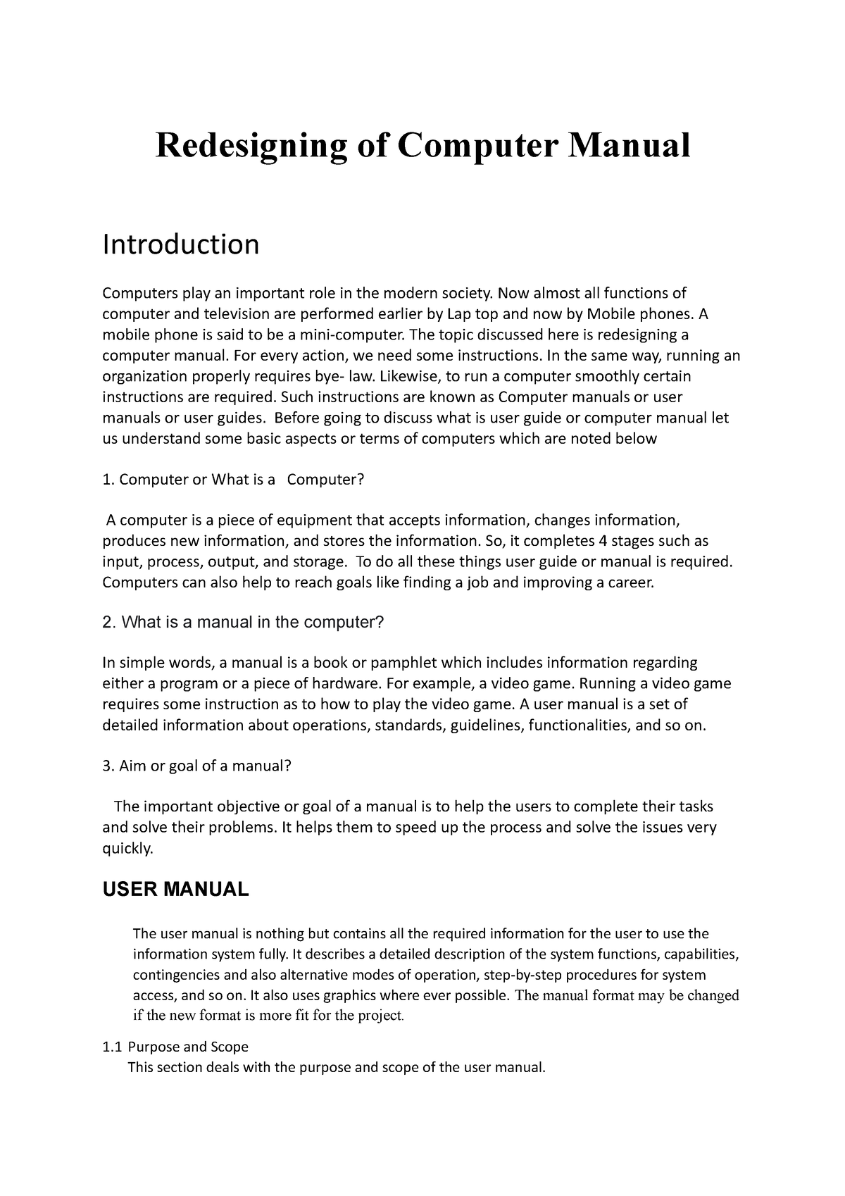 Computer Manual design and its restructure - Redesigning of Computer ...