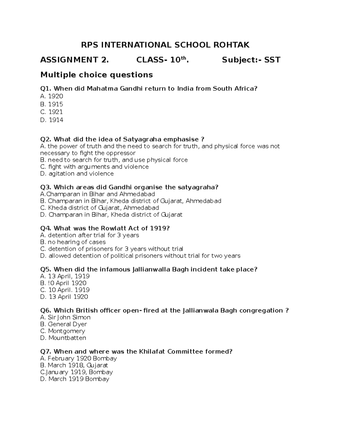 10TH SST Homework 2 - thank u - RPS INTERNATIONAL SCHOOL ROHTAK ...