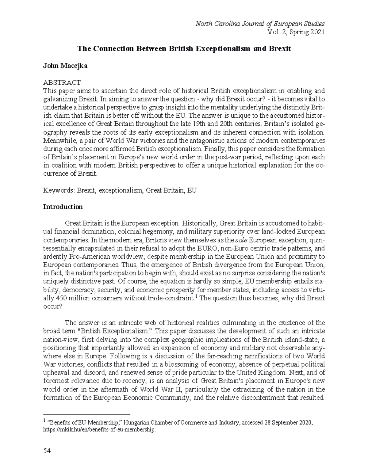 Excepcionalismo Inglés North Carolina Journal of European Studies Vol