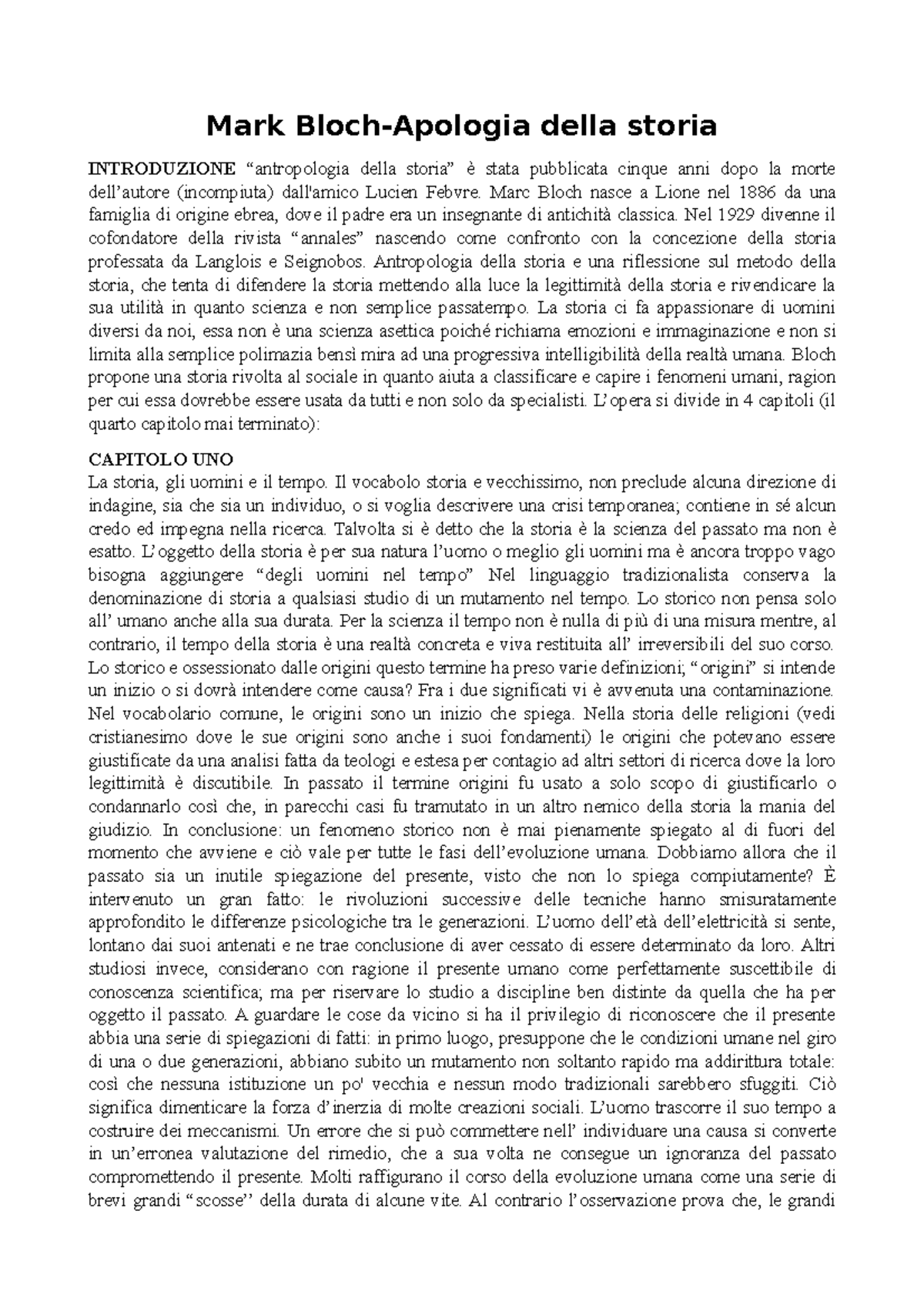 Apologia della storia Mark BlochApologia della storia INTRODUZIONE
