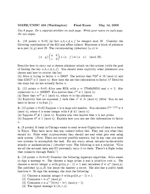 456E12010 - MATH/CMSC 456 (Washington) Exam 1 March 10, 2010 Use 4 ...