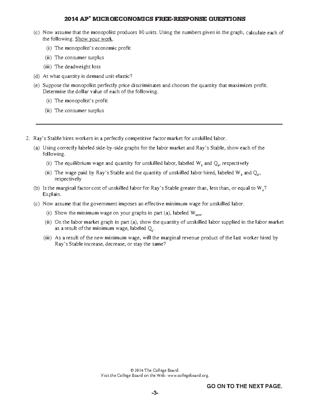 A P Microeconomics 2014 Free-Response Questions - 2014 AP ...