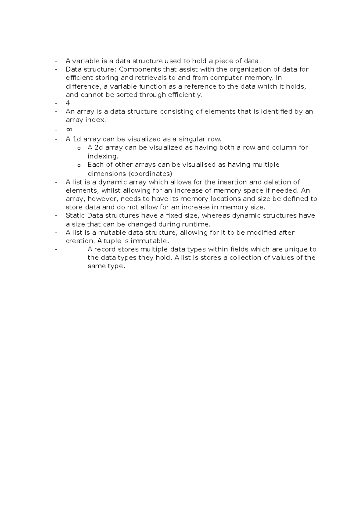 little note for comp stu - A variable is a data structure used to hold ...