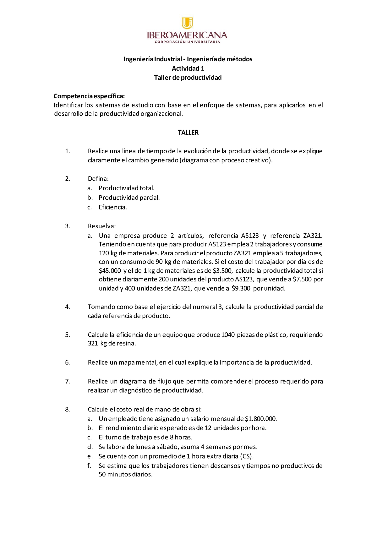 Actividad 1 Taller-Productividad - Ingeniería Industrial - Ingeniería ...