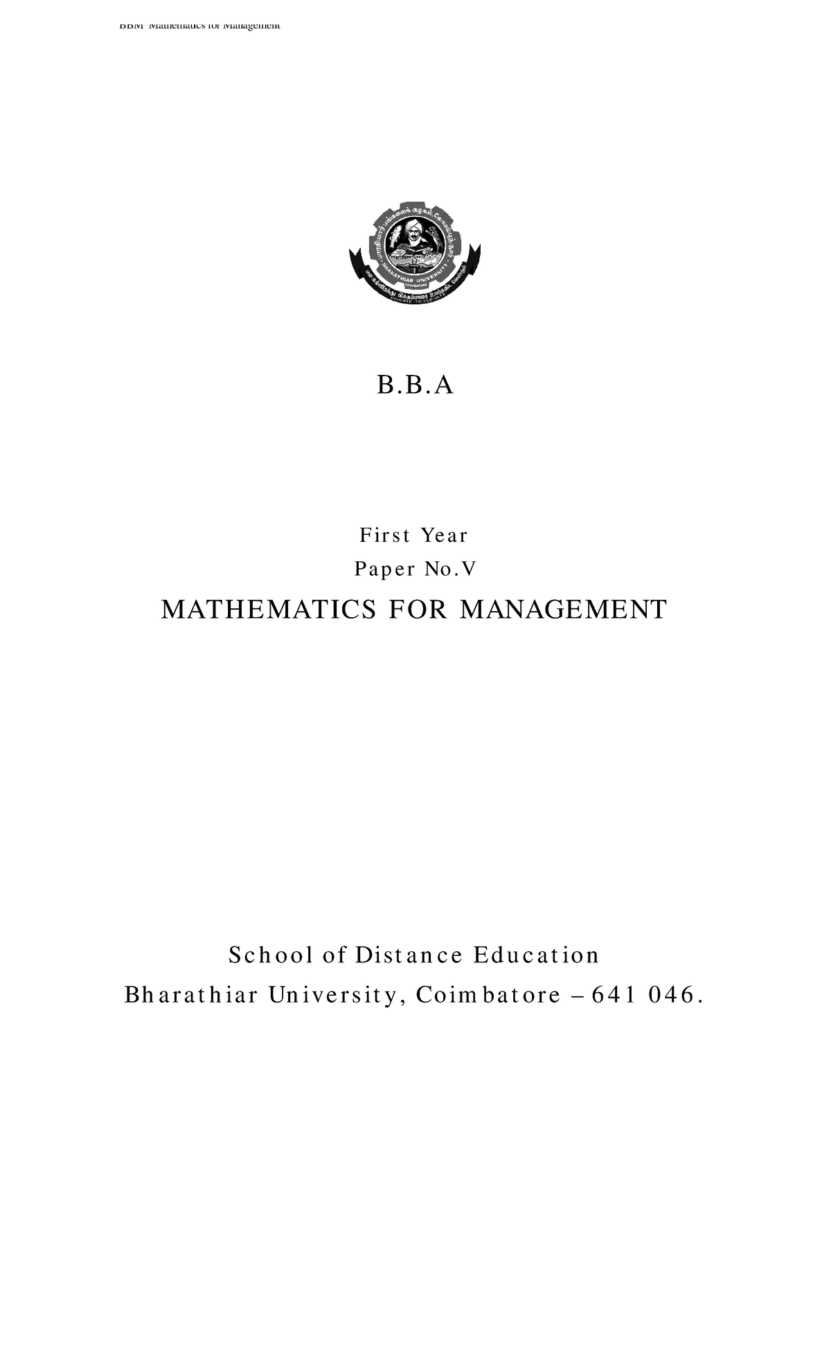 BBA-Mathematics For Management - B. B. A F I R S T Ye A R P A P E R No ...