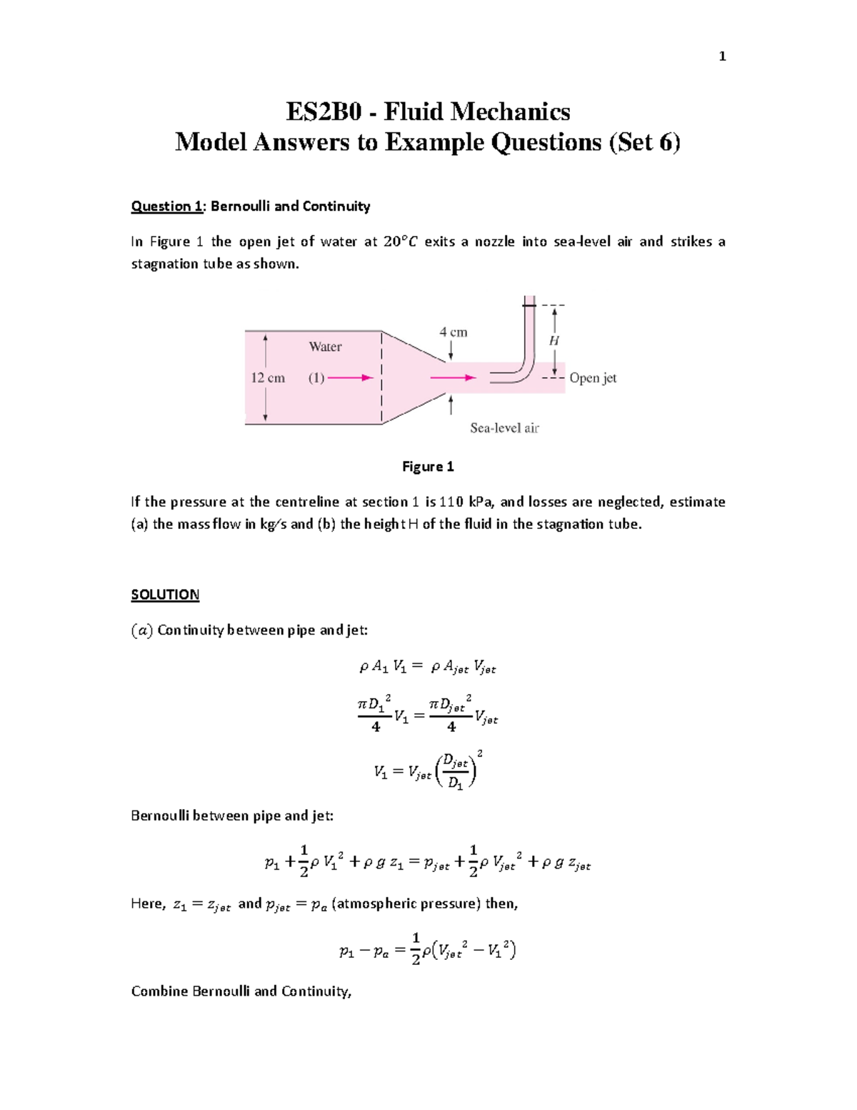 Fluid Mechanics 6 ES2B0 Fluid Mechanics Model Answers to Example
