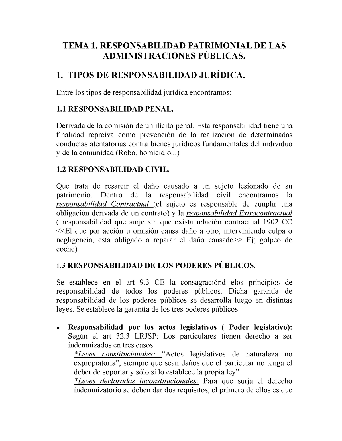 TEMA 1 - Apuntes 1 - TEMA 1. RESPONSABILIDAD PATRIMONIAL DE LAS ...