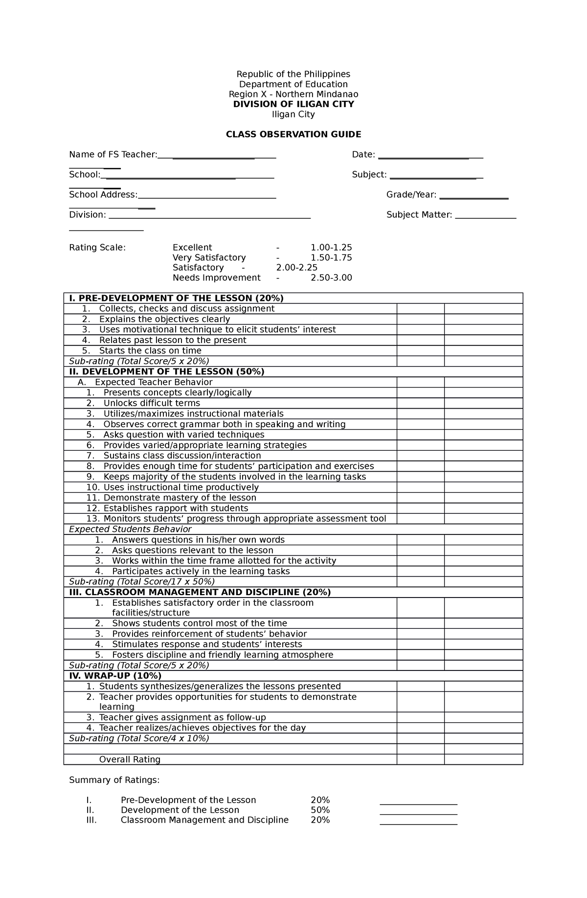 Observation-guide - Observation guide for demonstration - Republic of ...