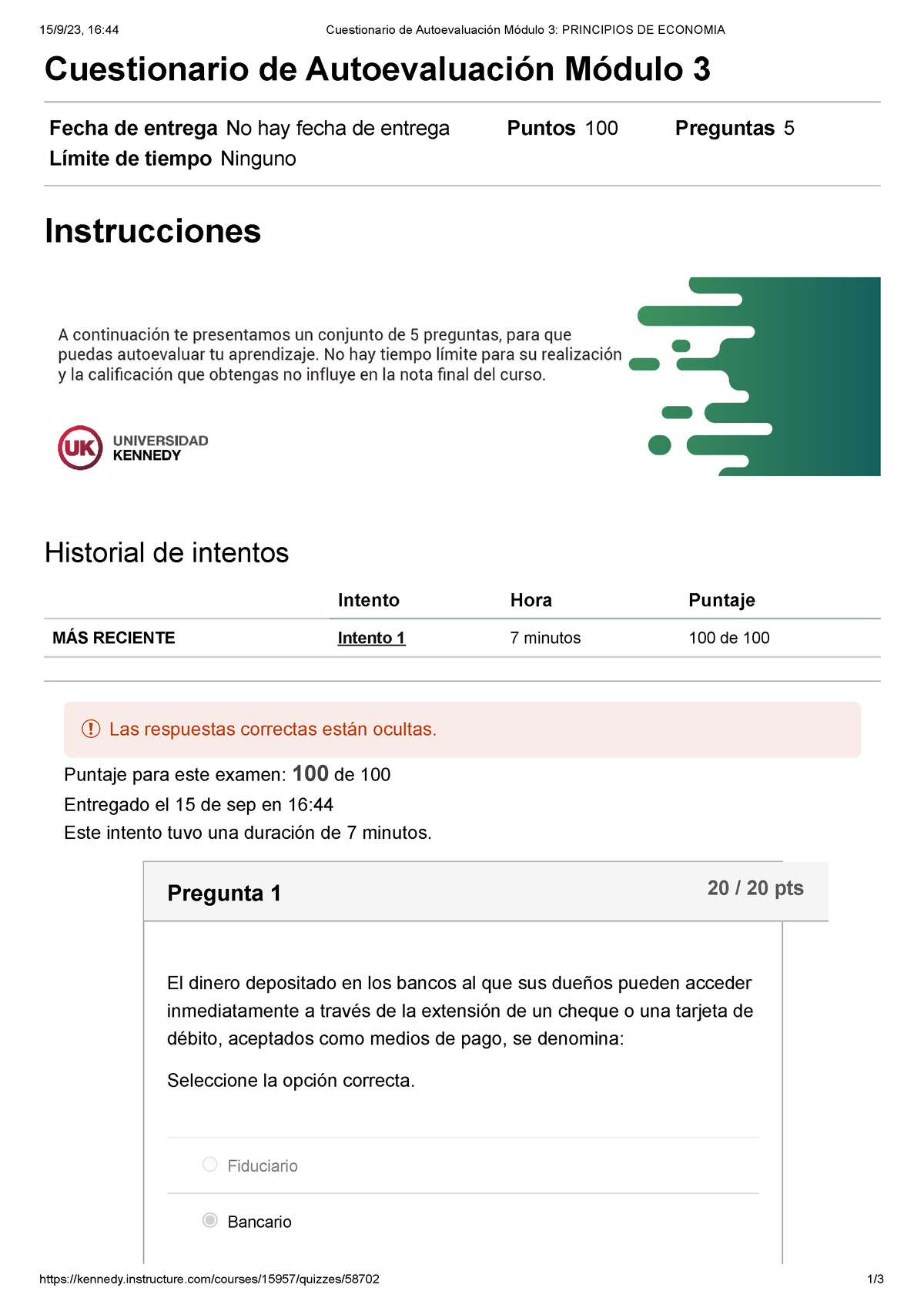 Cuestionario De Autoevaluación Módulo 3 Principios DE Economia - 15/9 ...