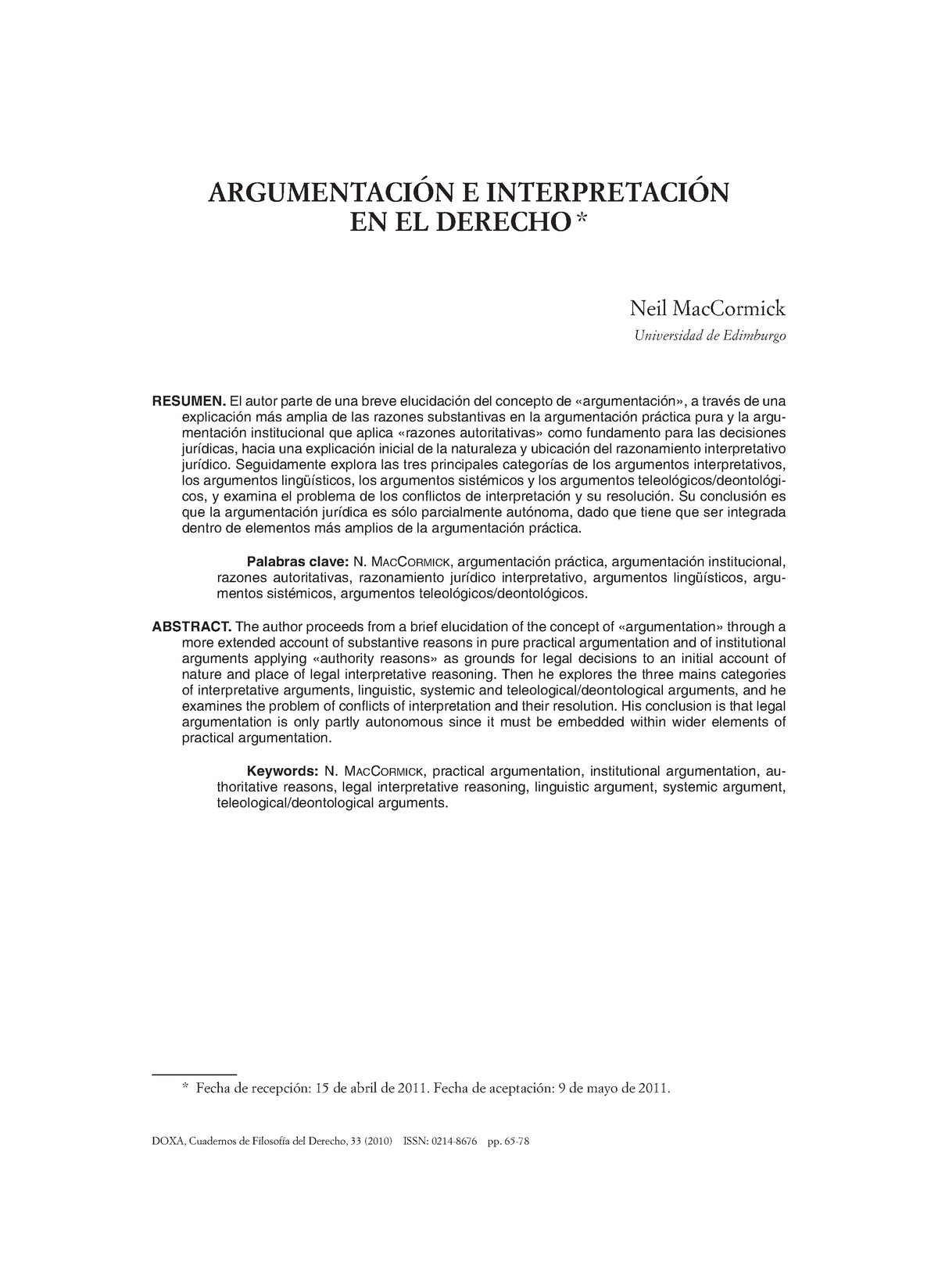 Argumentacion E Interpretacion En El Derecho - El Autor Parte De Una ...