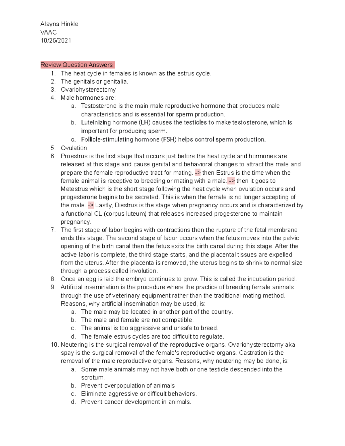 Chapter 30 RQ+CS Alayna Hinkle VAAC 10/25/ Review Question Answers 1