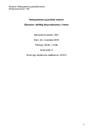 Eksamensbesvarelse I Retssystemet Og Juridisk Metode 2020 Bedømt Til 12 ...