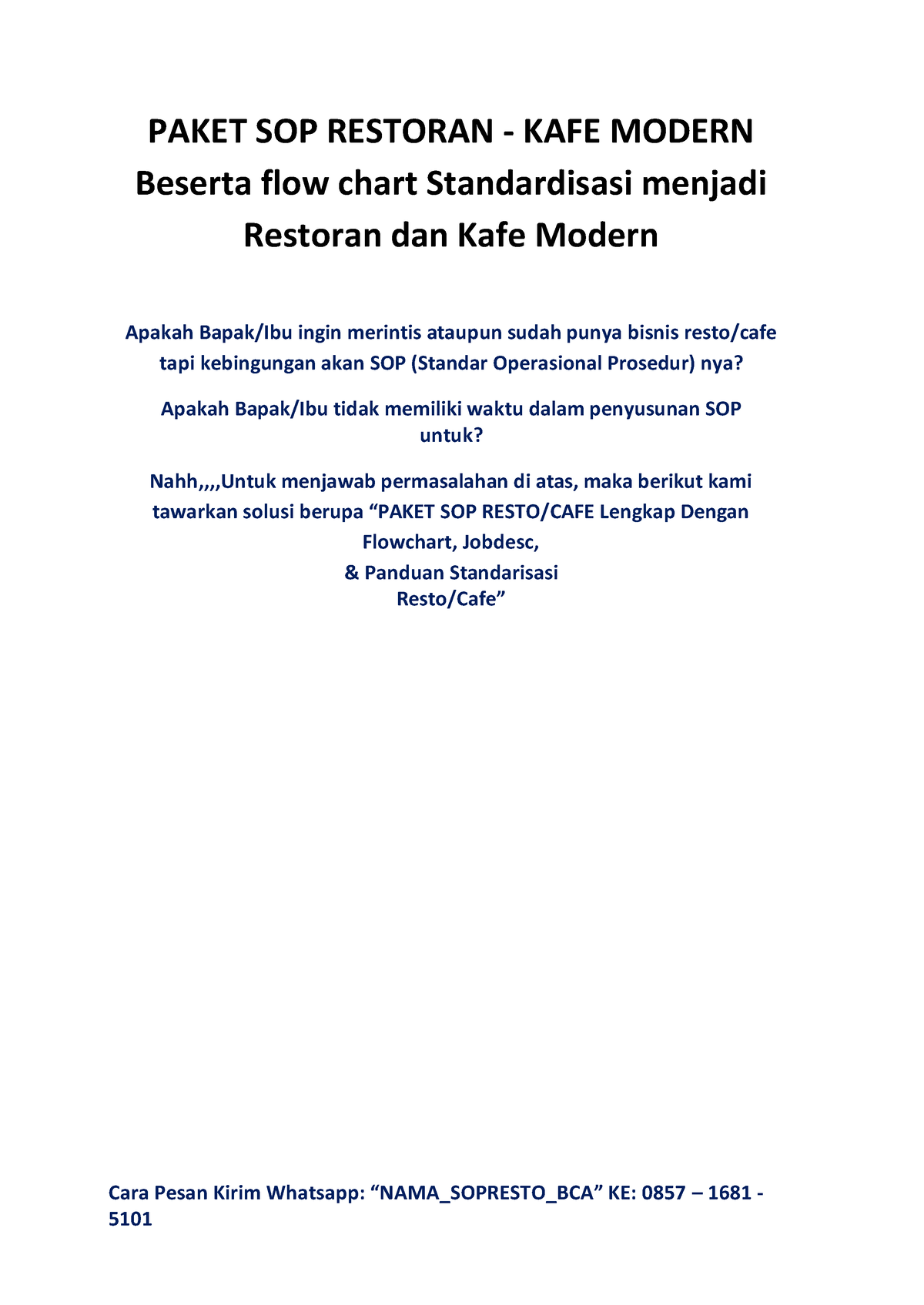 Ebook Contoh SOP Restoran SOP KAFE Moder - Cara Pesan Kirim Whatsapp ...