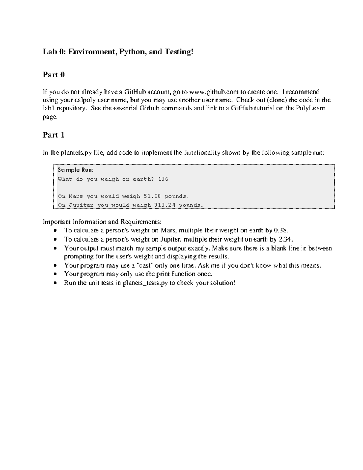 Lab 2002 instructions Lab 0 Environment, Python, and Testing! Part 0