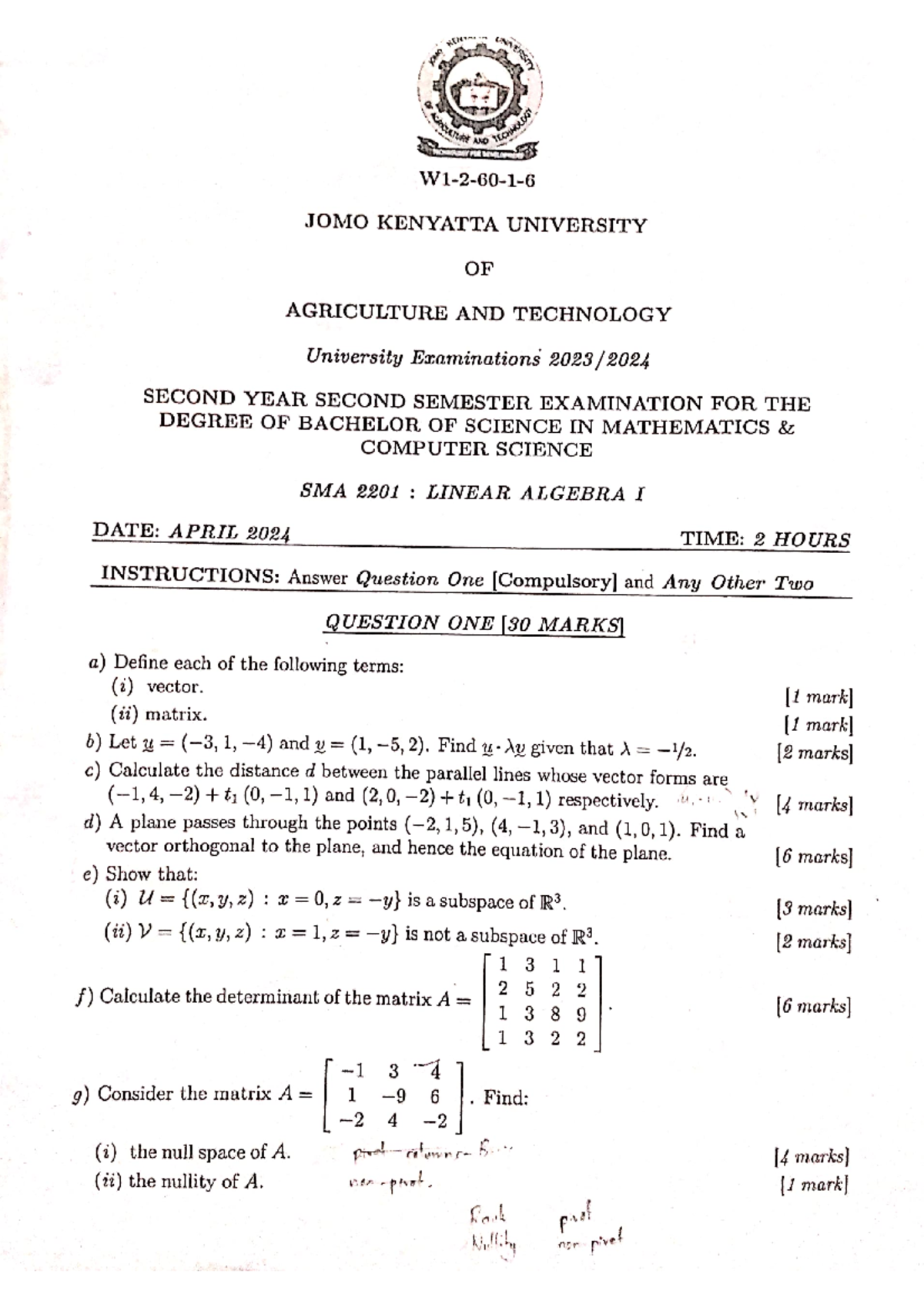 Linear algebra i exam bsc mathematics and computer science studocu