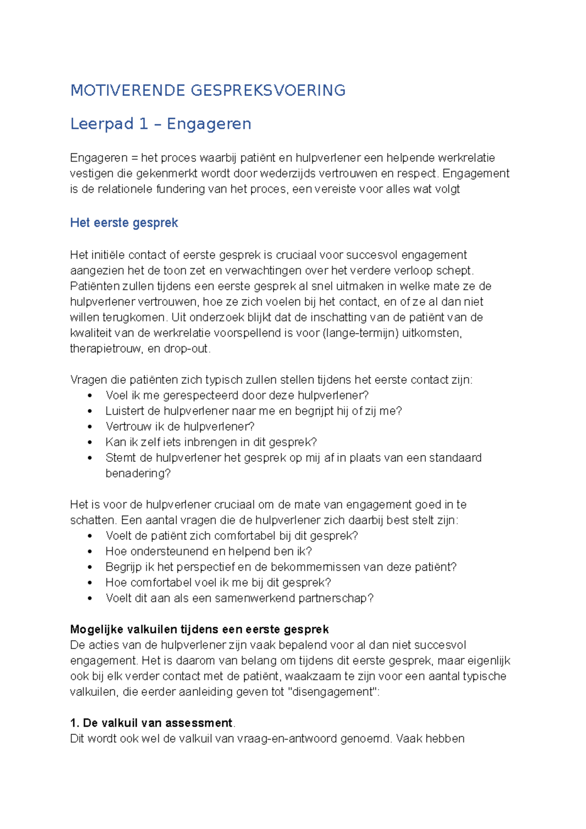 Leerpad motiverende gespreksvoering - MOTIVERENDE GESPREKSVOERING ...