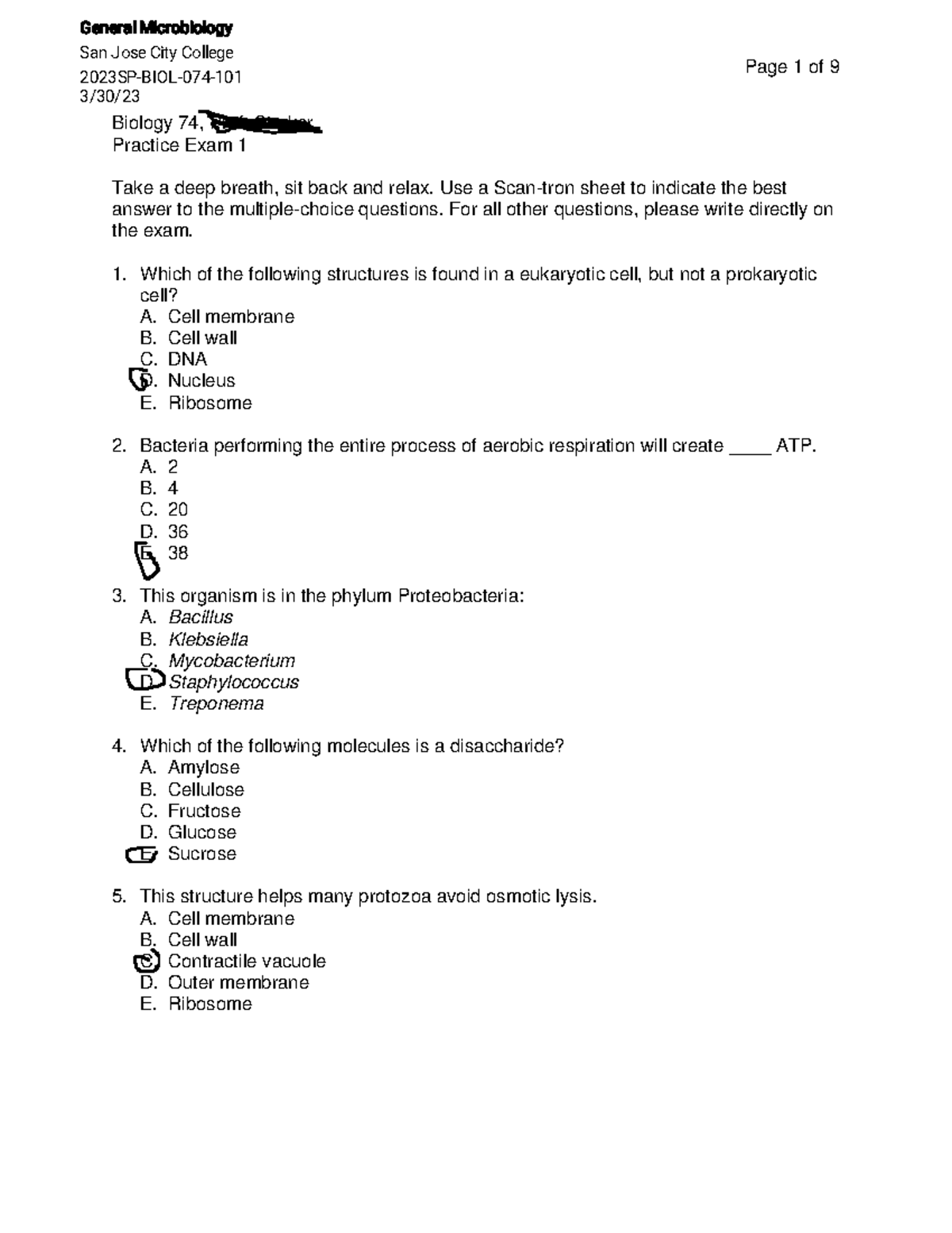 General Microbiology 074 - 74 Multiple Choice Practice Exam 1 - Biology ...