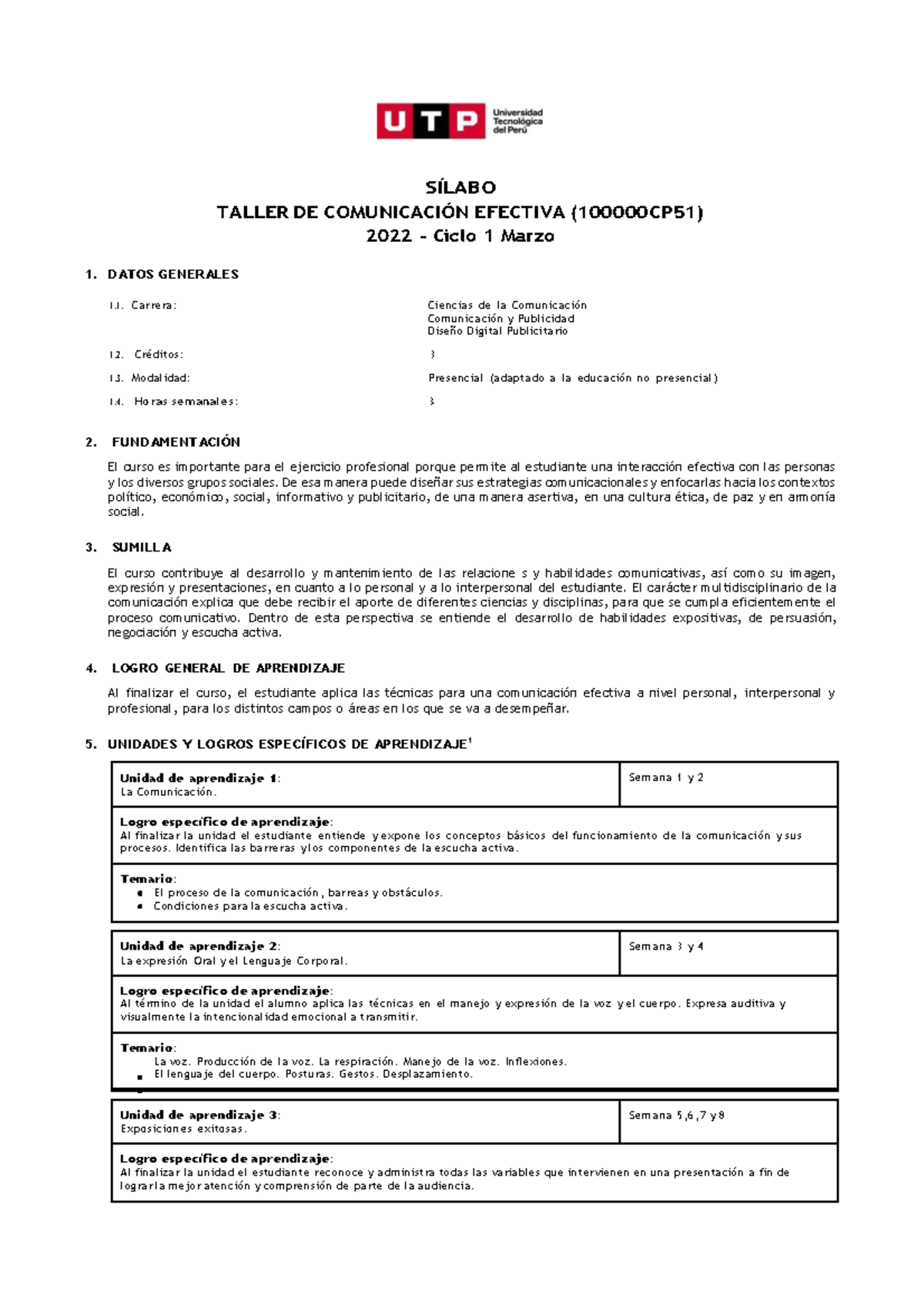 100000 CP51 Taller De Comunicacion Efectiva - SÍLABO TALLER DE ...