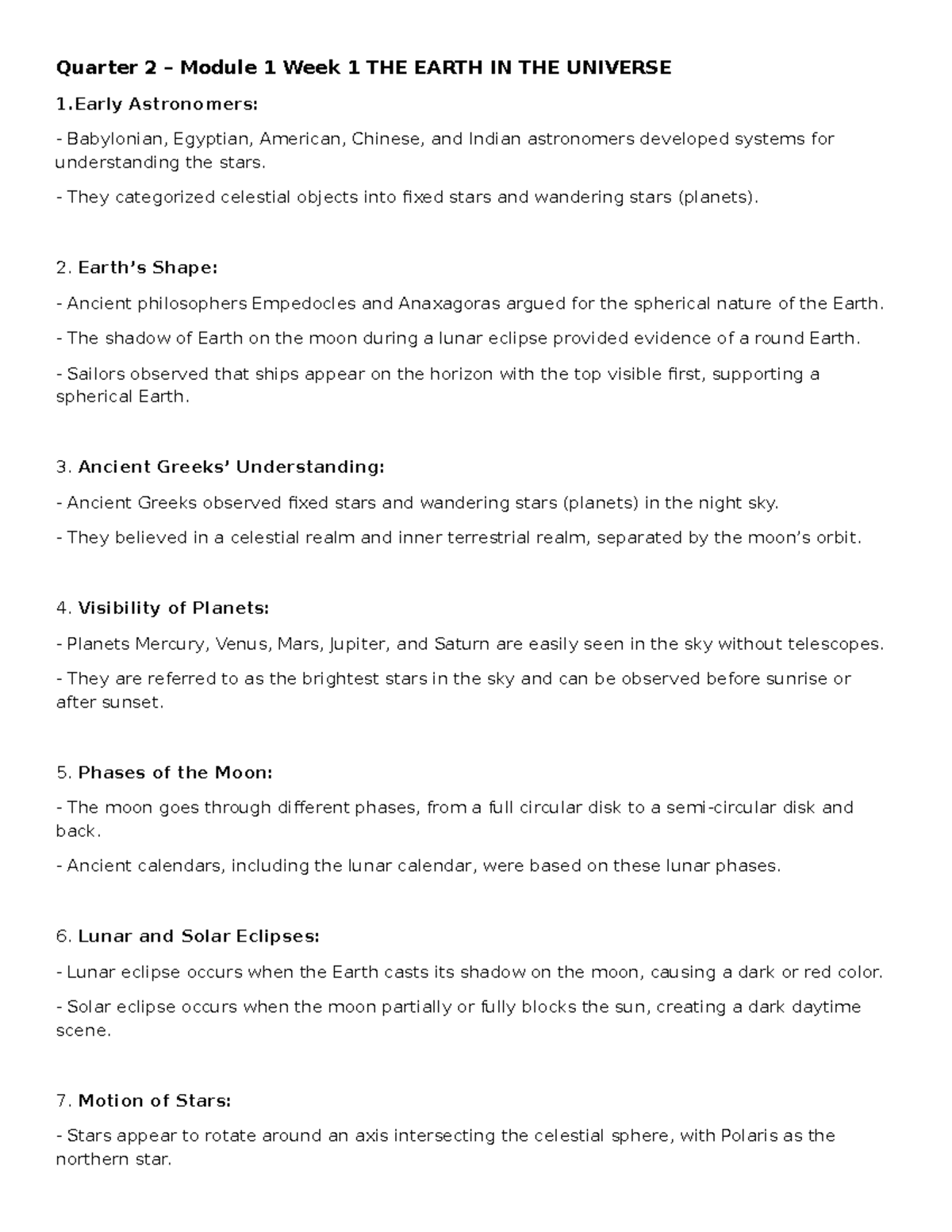 Physical Science Reviewer - Quarter 2 – Module 1 Week 1 THE EARTH IN ...