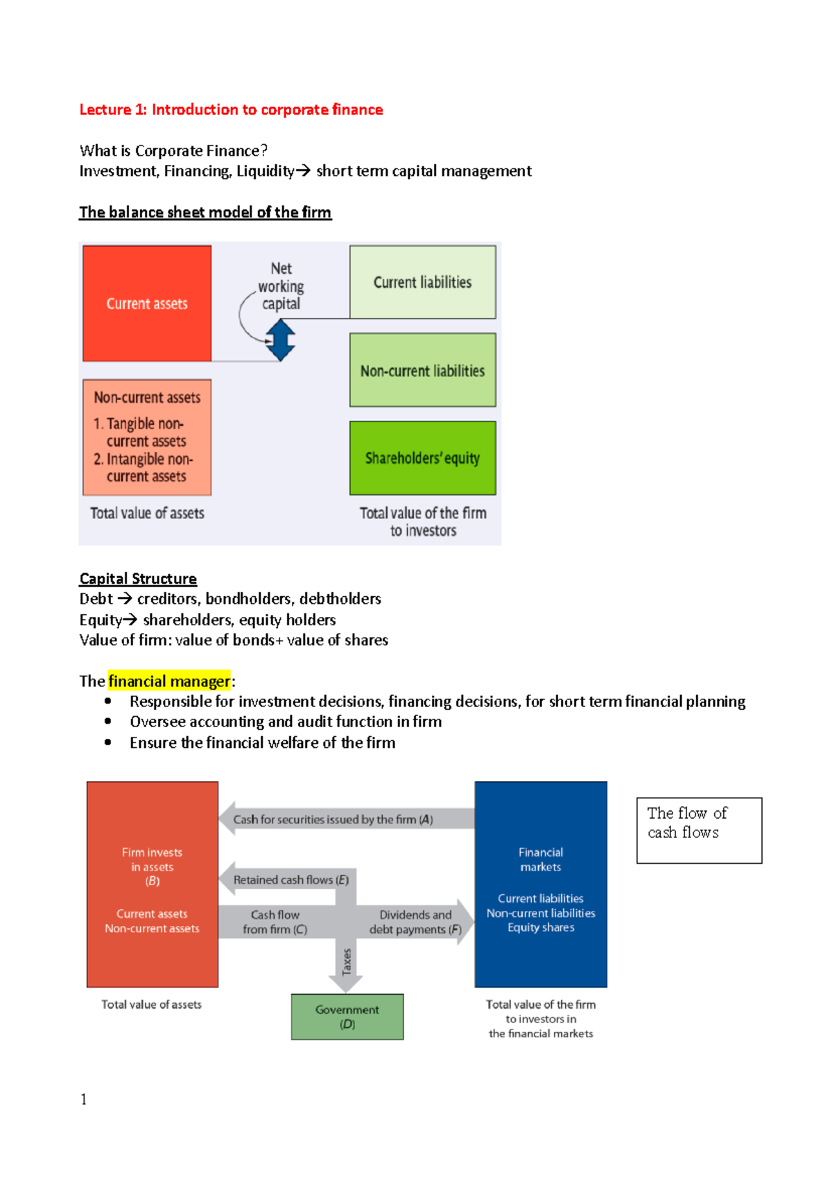 Corporate finance Notes - Lecture 1: Introduction to corporate finance ...