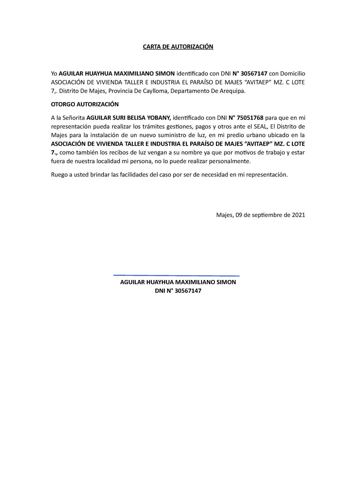 Carta DE Autorización SEAL - CARTA DE AUTORIZACIÓN Yo AGUILAR HUAYHUA  MAXIMILIANO SIMON identificado - Studocu