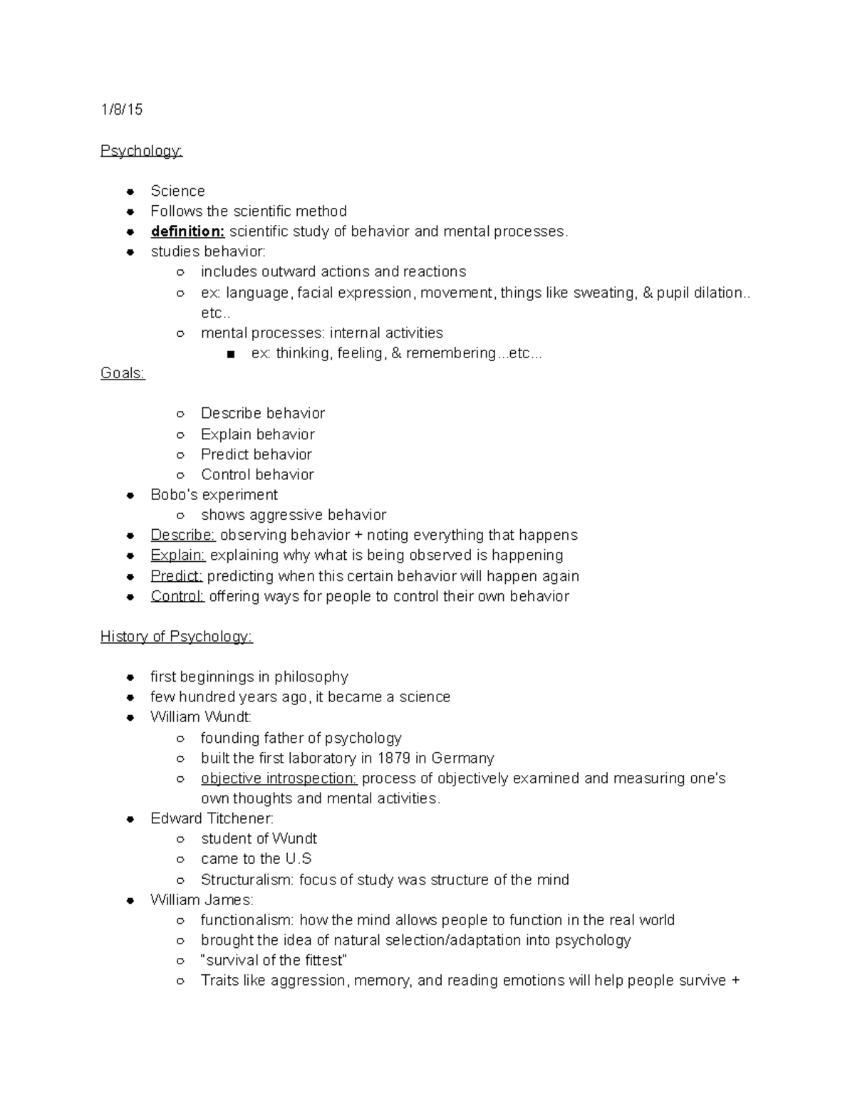 Ch 1 Notes 1 8 15 1 8 15 Psychology Science Follows The Scientific