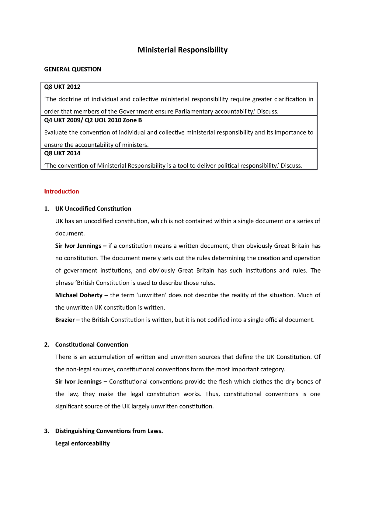 a level politics ministerial responsibility essay