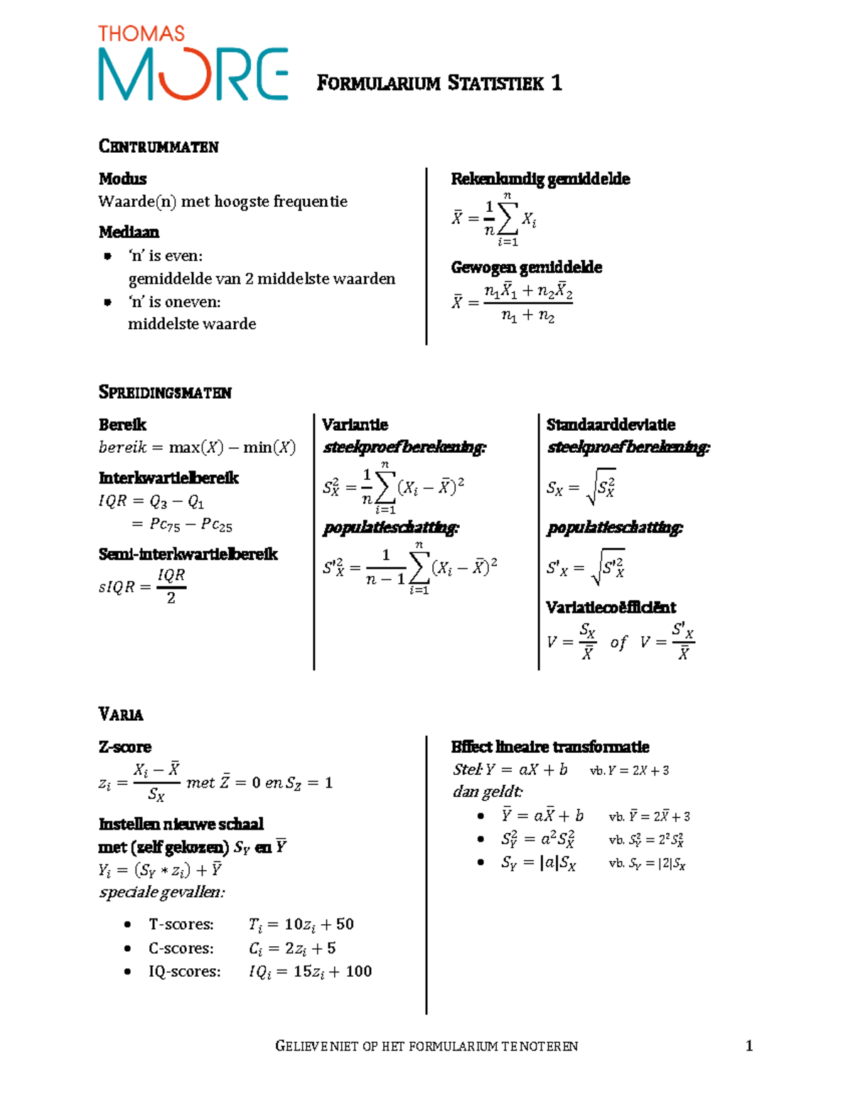 Formularium - CENTRUMMATEN Modus Waarde(n) Met Hoogste Frequentie ...