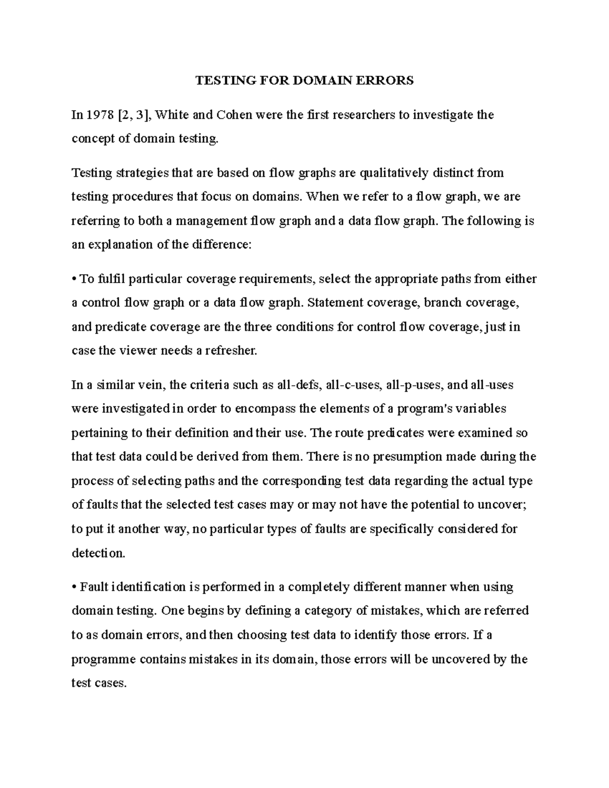 Testing FOR Domain Errors - TESTING FOR DOMAIN ERRORS In 1978 [2, 3 ...