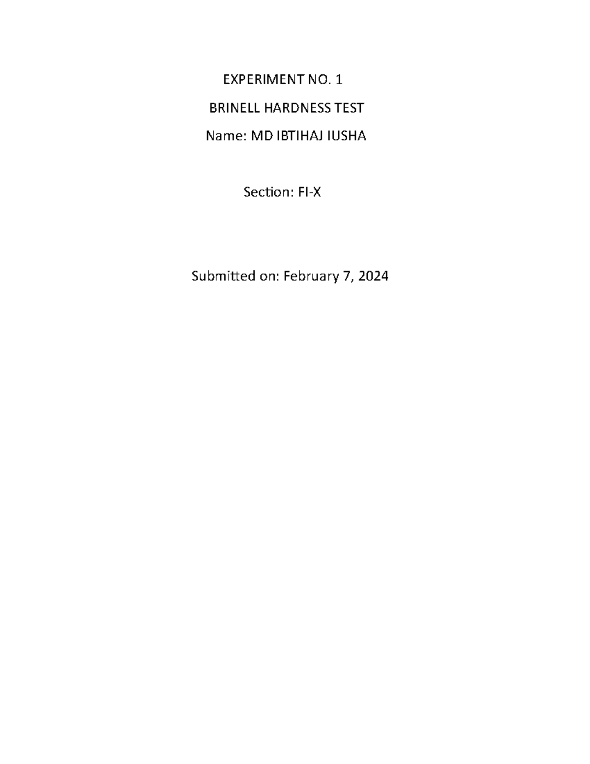 Lab report1 lab report 1 on brinell hardness test EXPERIMENT NO. 1