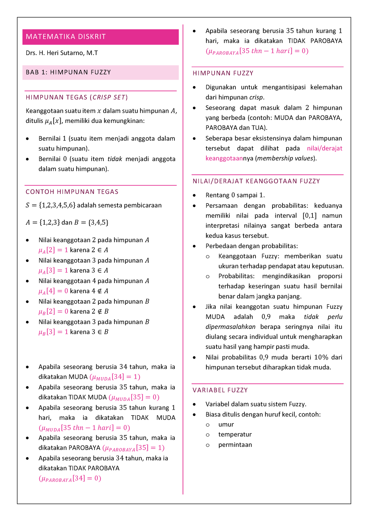 Himpunan Fuzzy - Matematika Diskrit - MATEMATIKA DISKRIT Drs. H. Heri ...