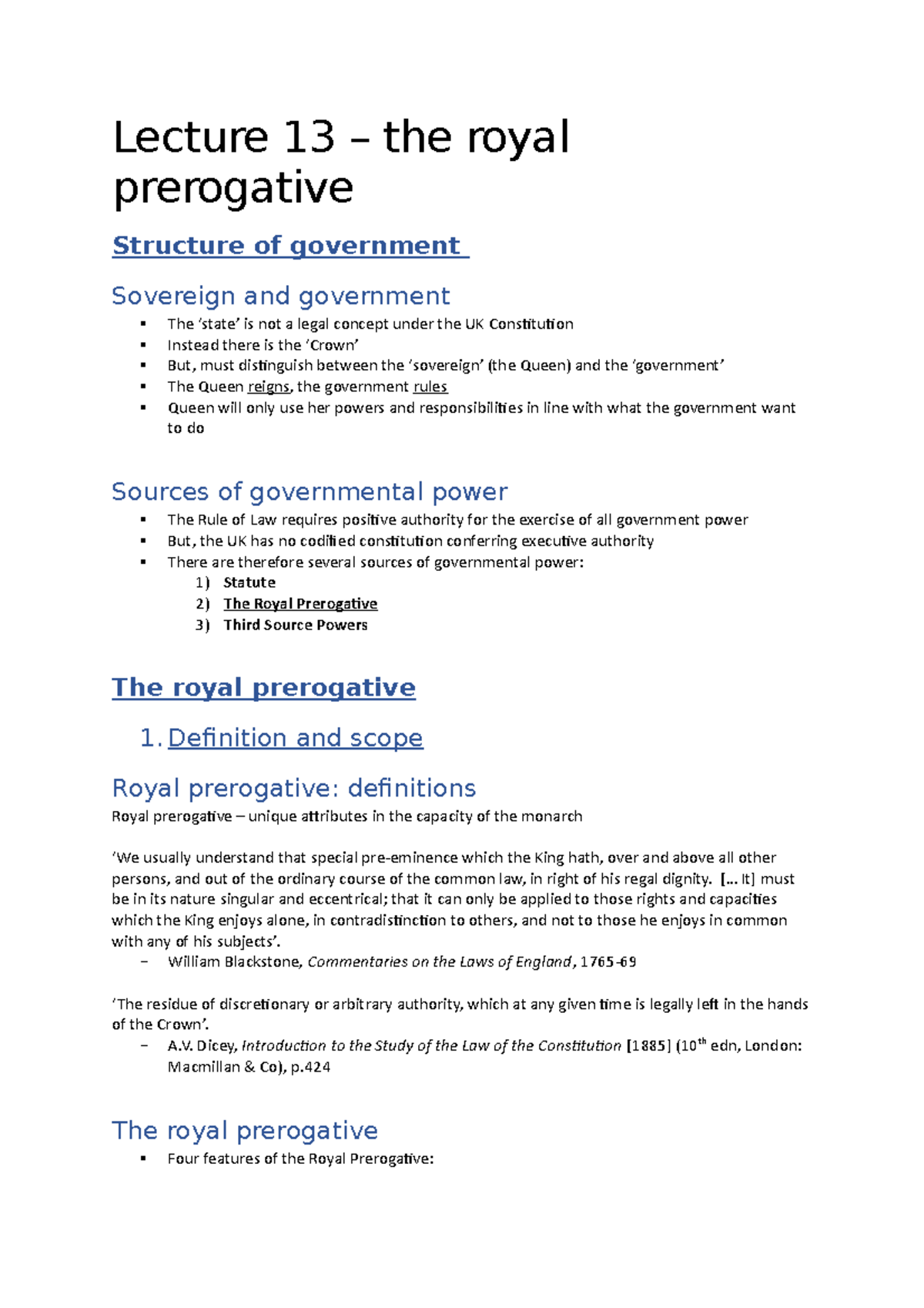 Lecture 13 – the royal prerogative - Lecture 13 – the royal prerogative ...