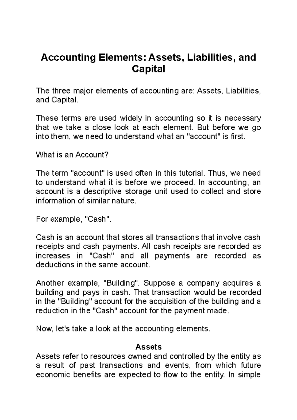 Accounting Elements Assets, Liabilities, And Capital - Accounting ...