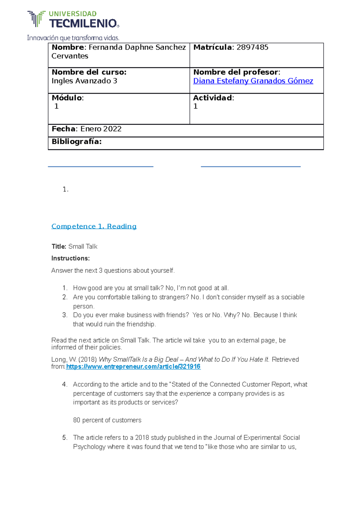 Act 1 ingles 3 - Nombre : Fernanda Daphne Sanchez Cervantes Matrícula ...