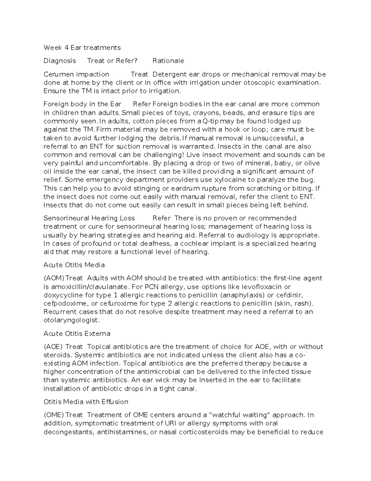 Week 4 Ear treatments - Week 4 Ear treatments Diagnosis Treat or Refer ...