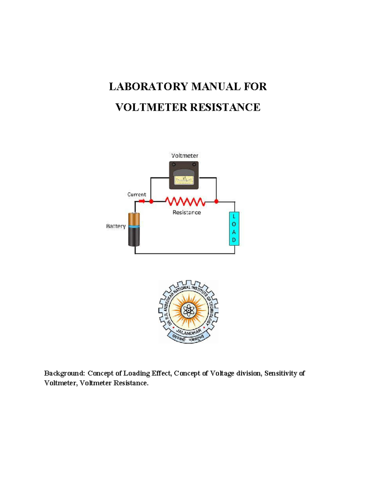 Experiment voltmeter resistance 54194 LABORATORY MANUAL FOR VOLTMETER