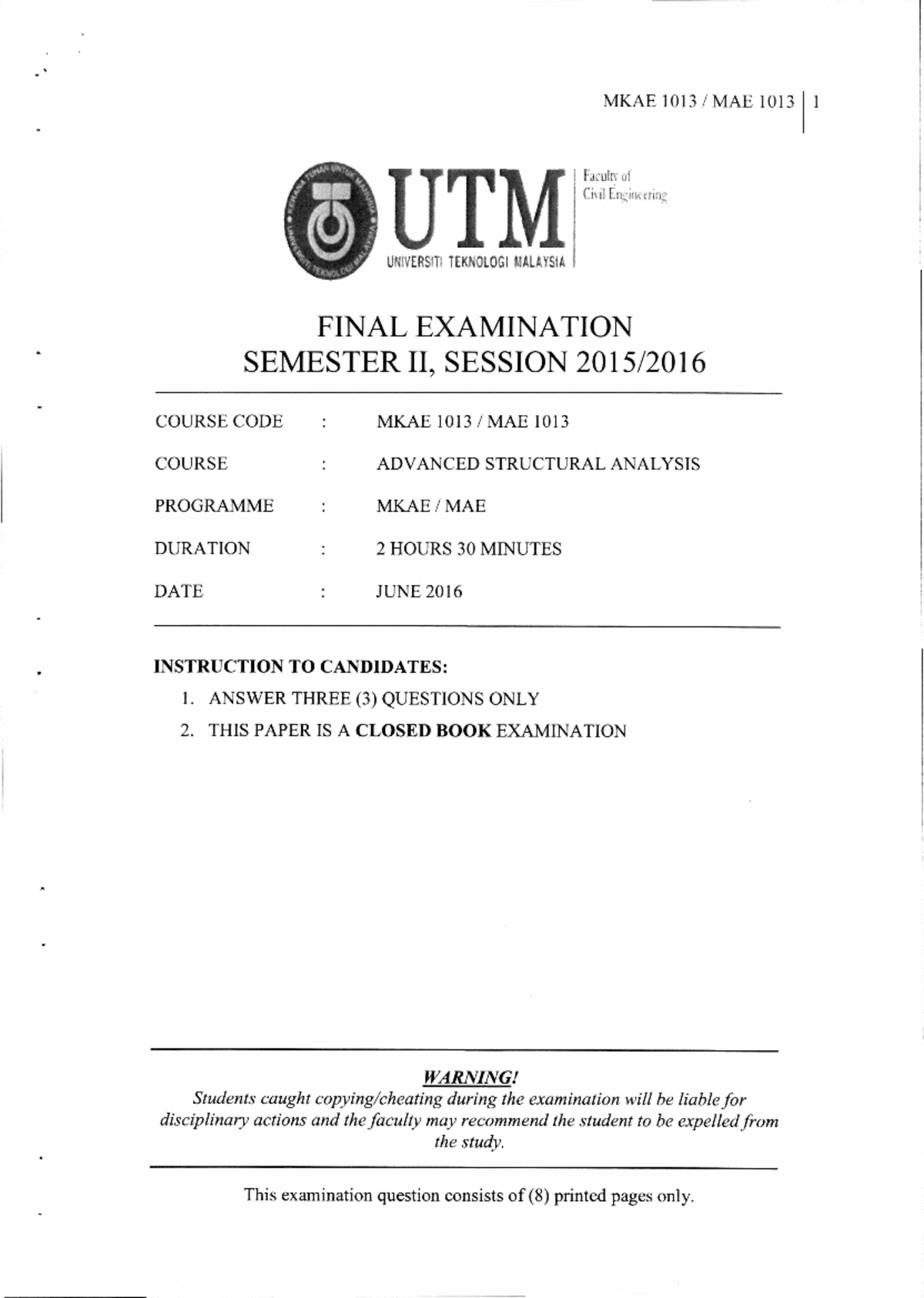 final-exam-1516-2-mkae-1013-m-a-e-1013-utm-facult-of-civil