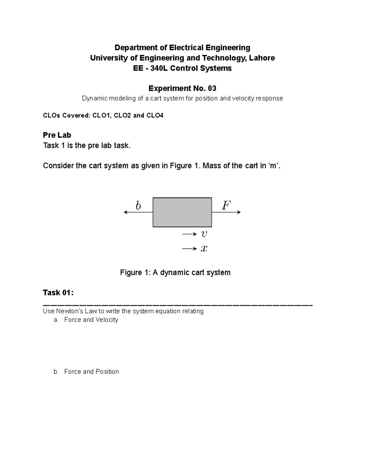 Control Systems Cart Experiment Matlab Section - Department of ...