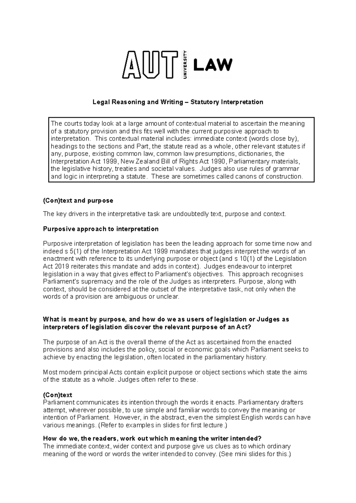 Week 3 - Wrksheet LRW (sem 2) - Legal Reasoning and Writing – Statutory ...