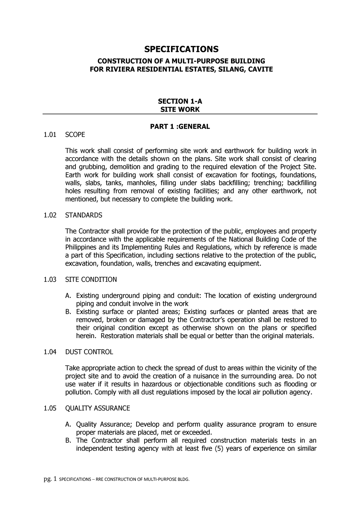 Specifications-rscci multi purpose bldg-biddoc-final 3 - SPECIFICATIONS ...