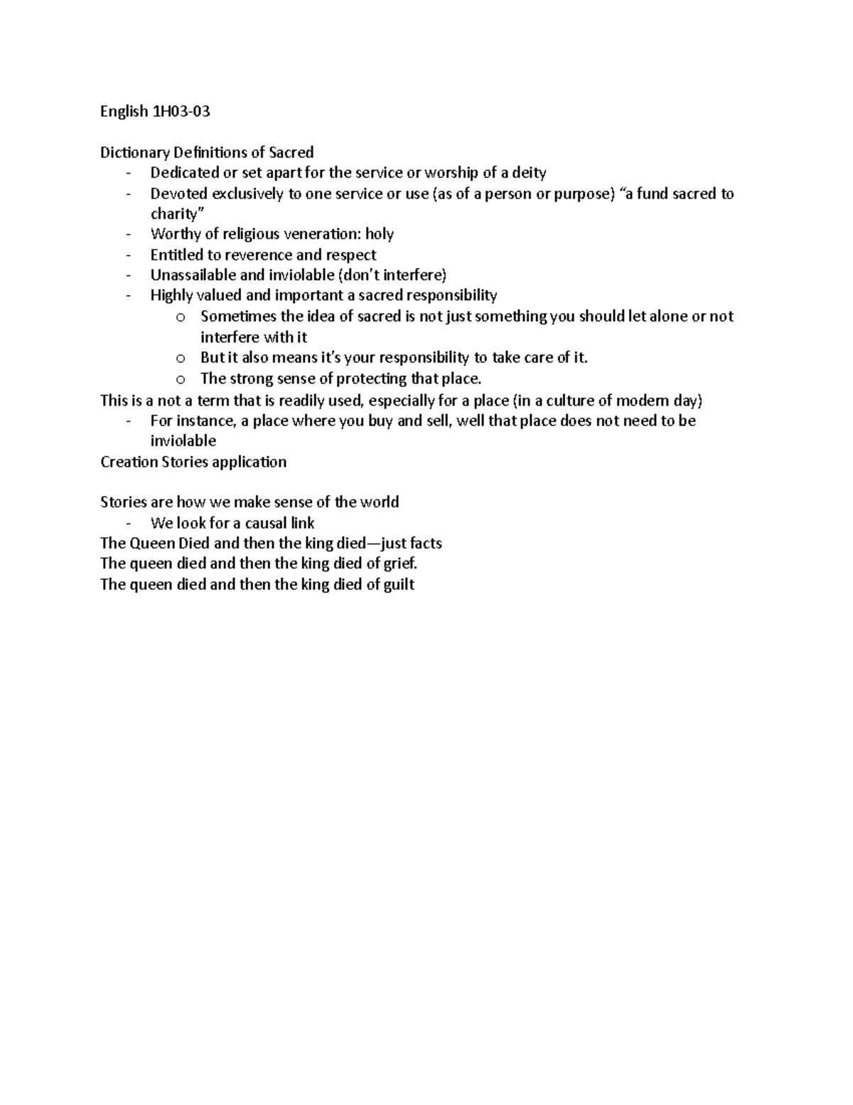 English 1H0303 These are mandatory weekly reflections English 1H03