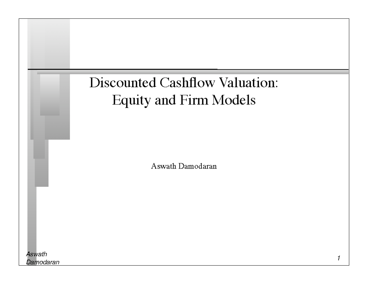 DCF Damodaran Read - Aswath Discounted Cashflow Valuation: Equity and ...