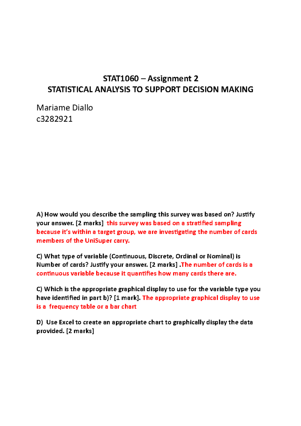 STAT1060 Aissgnment 2 - STAT1060 Assignment 2 STATISTICAL ANALYSIS TO ...