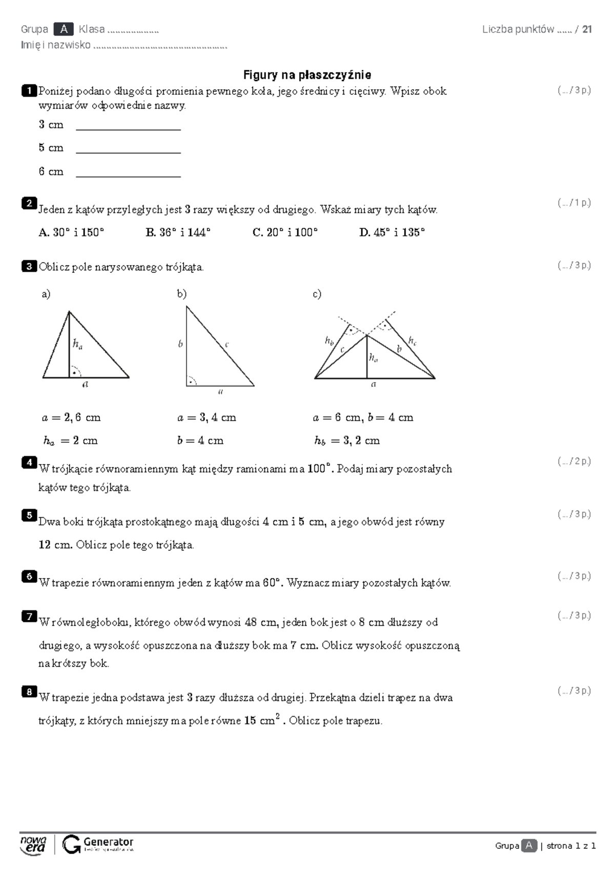 Sprawdzian Z Figur Na Płaszczyźnie www.studocu.com