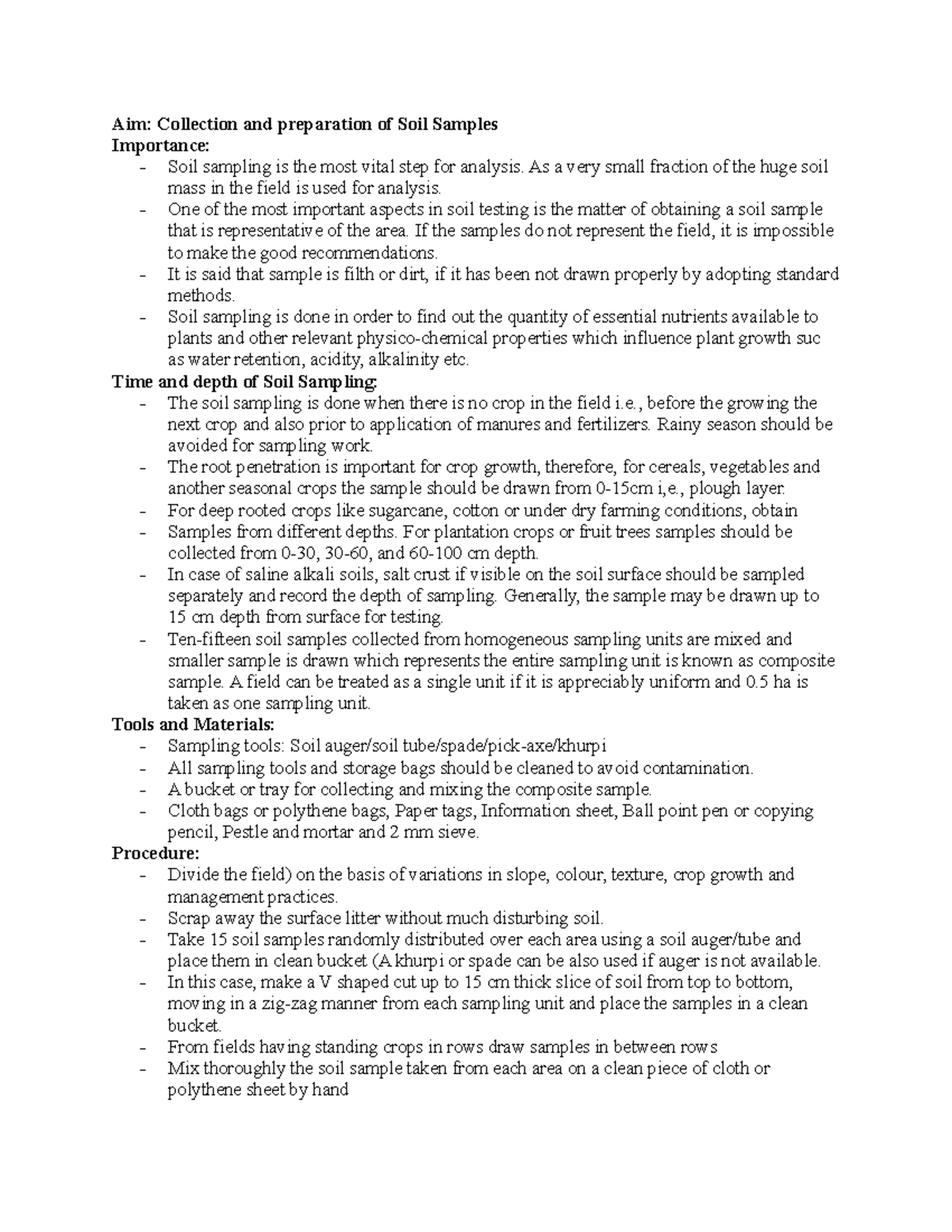 Sam3soil sampling procedure Aim Collection and preparation of Soil
