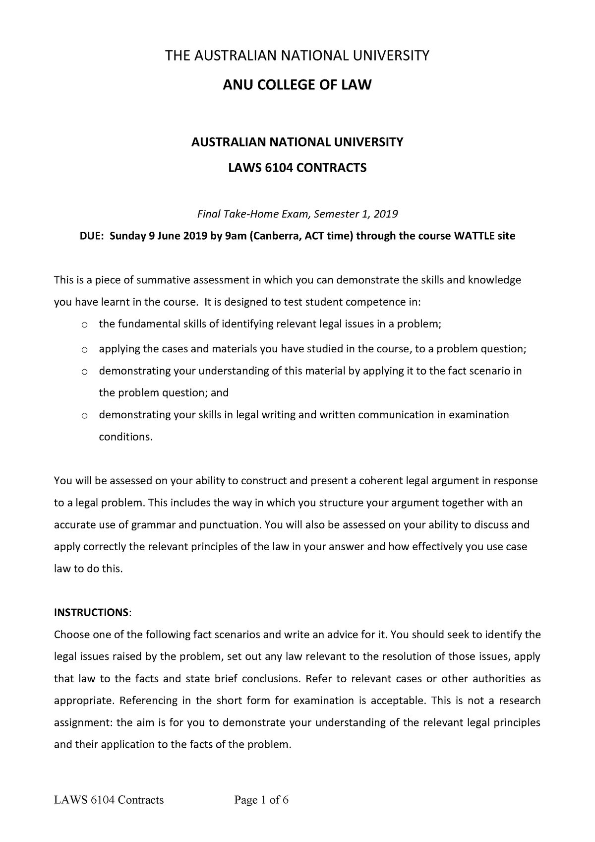 Final Exam 8 June, Questions - THE AUSTRALIAN NATIONAL UNIVERSITY ANU ...