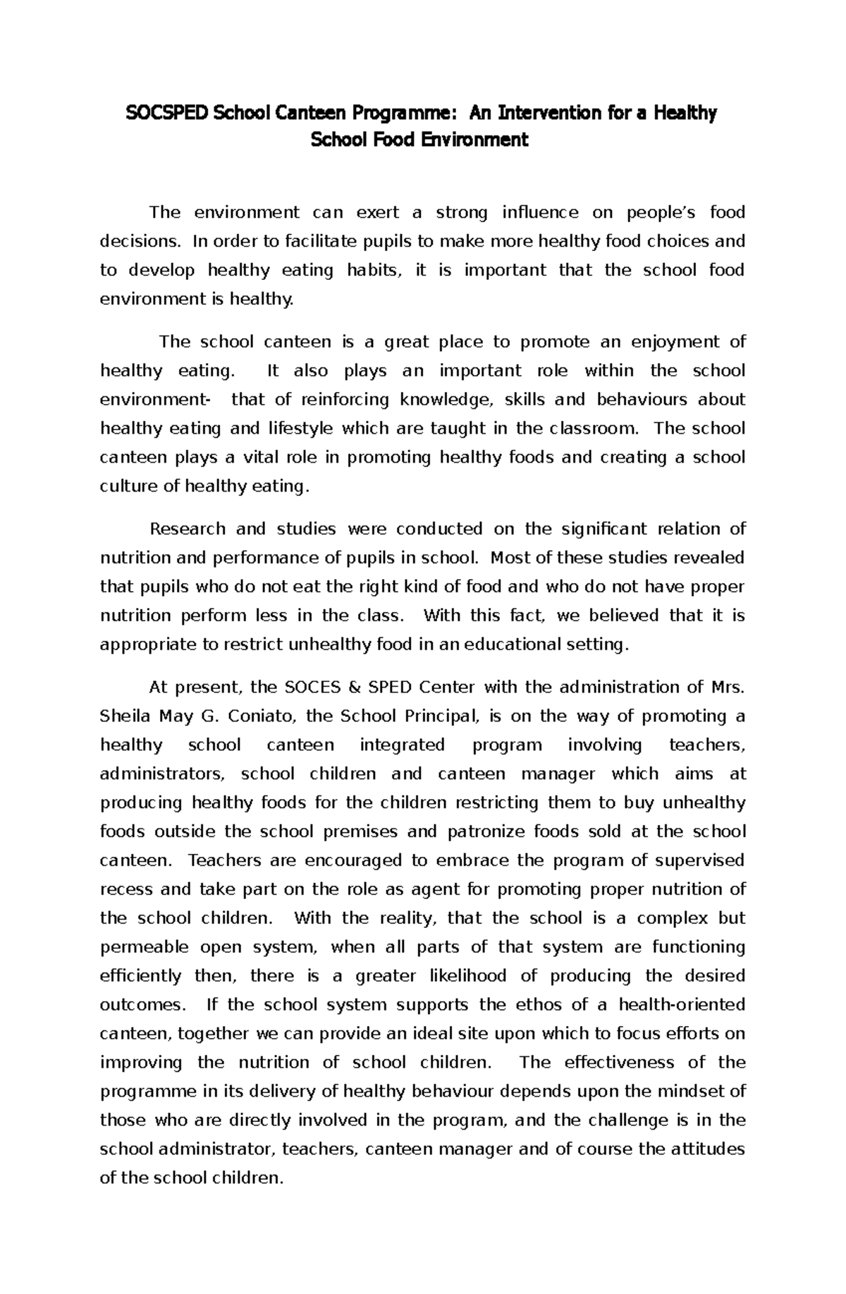 Editorial.school canteen - SOCSPED School Canteen Programme: An ...