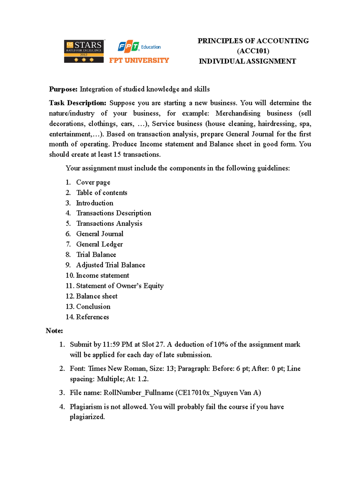 ACC101 Individual Assignment - PRINCIPLES OF ACCOUNTING (ACC101 ...
