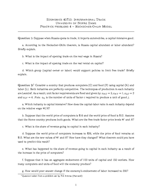 Problem Set 2 - questions - Ricardian Model - Economics 40710 ...